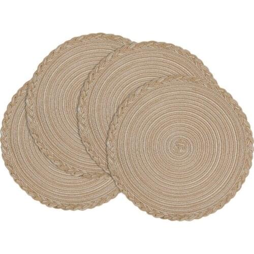 Braided Placemat Heat-Resistant Desktop Round Plain Table Mat Indoor Outdoor Use Household Non-Slip Coaster