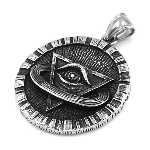 Illuminati Pyramid Eye Pendant Stainless Steel Jewelry Vintage All Seeing Eye Egyptian Eye of Horus Biker Mens Pendant SWP0566