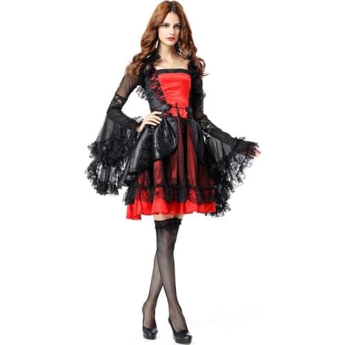 Adult Deluxe Women Vampire Cosplay Female Halloween Queen Noblewoman Costumes Carnival Purim Nightclub Bar Role Play Party Dress