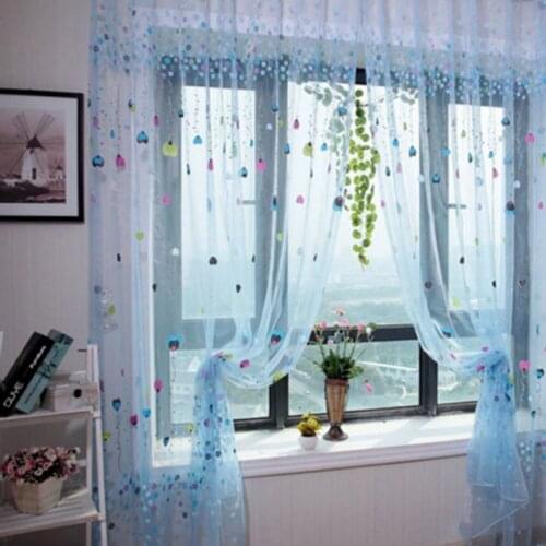 1PCS 2Colors Sheer Scarfs Valances Curtains Flower Heart Balloon Tulle Voile Door Window Curtains Drape Panel 100x200cm