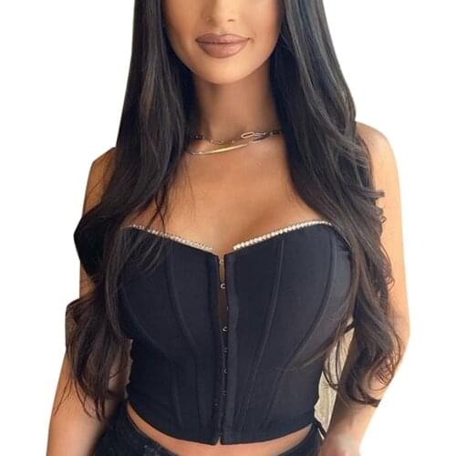 Sexy Ladies Single Breasted Tube Top Bustier Women Sleeveless V Neck Slim Fit Tank Top Club Fashion Strapless Crop Top Corset