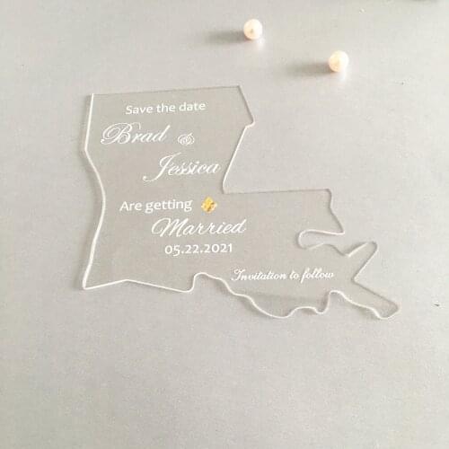 Unique Laser Cut Save the Date Card Custom Differant Country Shape Plexiglass Thank You Invitation Cards