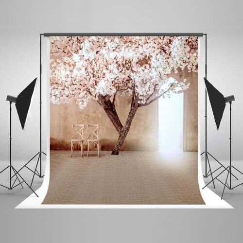 VinylBDS Wedding Backdrop For Photography Tree Plum Chair Outside Flower Wall Backdrop Photography Wedding Background Cm-5826