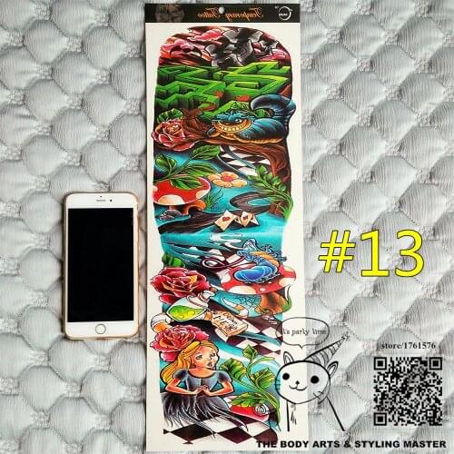 SHNAPIGN "The Alice Wonderland" Full Sleeve Arm Temporary Body Art, 48*17cm Flash Tattoo Stickers, Waterproof Sex Products Henna