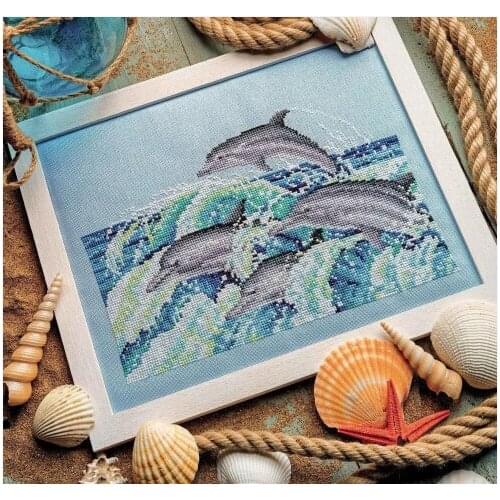 Top Quality Beautiful Lovely Counted Cross Stitch Kit Four Dolphins Dolphin Jumping Dancing Dance in the Sea