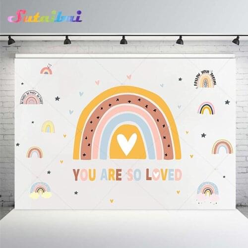 You Are So Loved Colorful Rainbow Cartoon Background Boho Decorations Boy Girl Kid Party Photography Backdrops Photo Booth