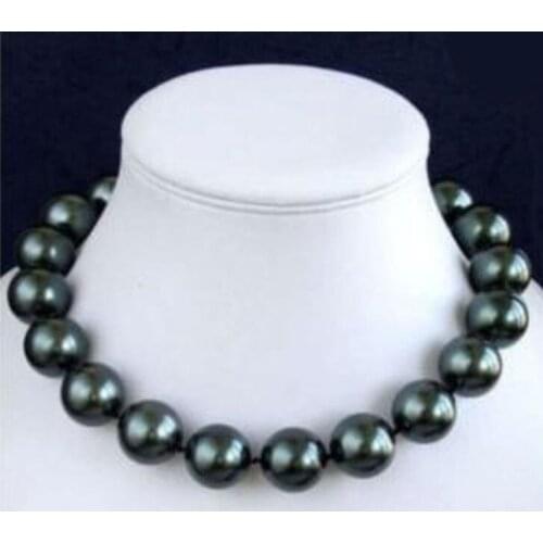 Wholesale good 14mm Black AAA South Sea Shell Pearl Necklace 18 inch Genuine Lucky Ladys jewelry Fine Womans
