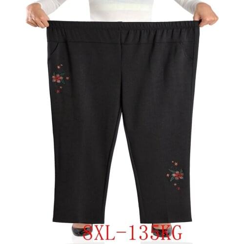 Autumn and winter large size womens high waist high elastic pants 4XL-8XL135KG casual elastic waist embroidery trousers