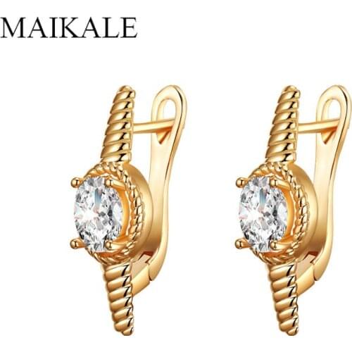 MAIKALE Simple Charm Zircon Beads Stud Earrings for Women Gold Cubic Zirconia Earrings New Fashion Korean Jewelry Gifts