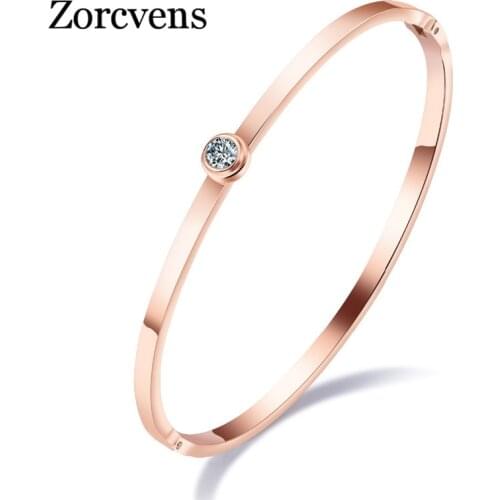 Modyle Brand Women Bracelets & Bangles for Women Cubic Zircon Rose Gold Color Stainless Steel Bracelet Metal Fashion Jewelry