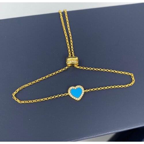 SLJELY Fashion S925 Sterling Silver Yellow Gold Color Lagoon Blue Love Heart Adjustable Bracelet Women Fine Luxury Brand Jewelry
