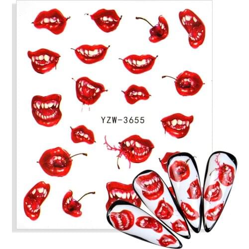 1 Sheet Halloween Nail Sticker Water Self Adhesive Nail Art Tattoo Big Lips Palms Devil Wizard Decals for DIY Decorations Wraps