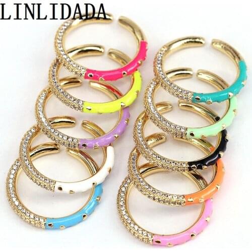 10Pcs 2021 Fashion Simple Women Multicolor Enamel CZ Pave Stacking Ring Party Jewelry Gift Ring Rainbow Jewelry Gifts