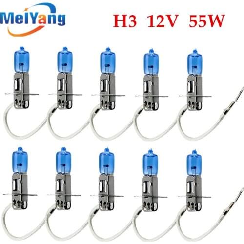 10pcs H3 55W 12V Super Bright White Fog Lights Halogen Bulb High Power Car Headlight Lamp Car Light Source parking auto