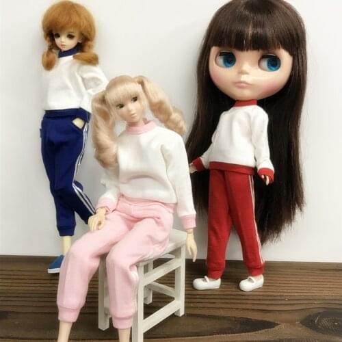 2pcs/set free shipping Dolls Clothing blyth sport hoodie T-shirt +Pants for azone momoko obistu27 1/6 doll clothes accessories