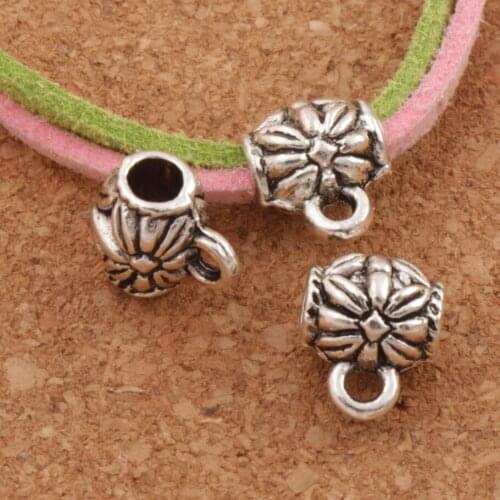 Daisy Flower Bail Barrel Beads 10.2x8.7mm 40pcs Zinc Alloy Fit Charm Bracelets Jewelry DIY L726 10mm Oval Shape Metal