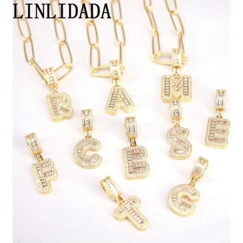 5PCS Zirconia Letter Charms Pendant Necklace Fashion Jewelry Micro Pave CZ Gold Color Alphabet Jewelry