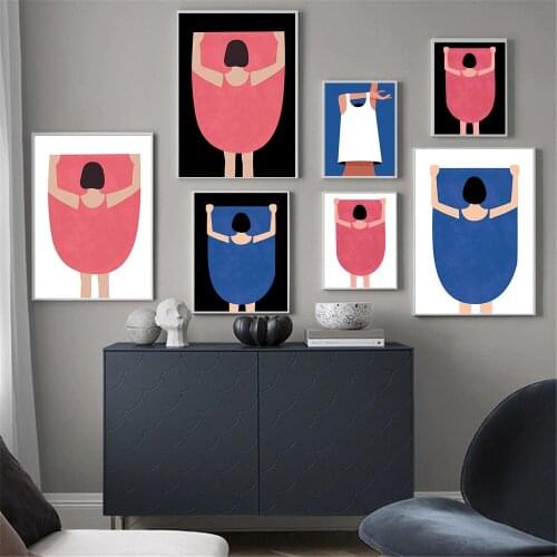 Abstract Girls Clothes Wall Art Poster Blue Pink And White Dress Art Prints Nordic Canvas Painting Fashion Minimalist Home Decor