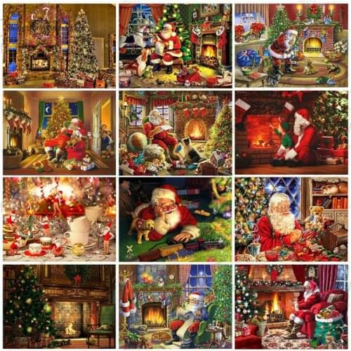 DIY 5D Diamond Painting Full Round Square Drill Santa Claus Christmas Decor House Diamond Embroidery Christmas Gift Cross Stitch