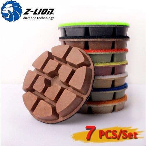 Z-LION 3" Grinding Pad Concrete Floor Polishing 7 Pcs/Set Diamond Sanding Pads Wet Use Concrete Polisher Floor Polishing Pads