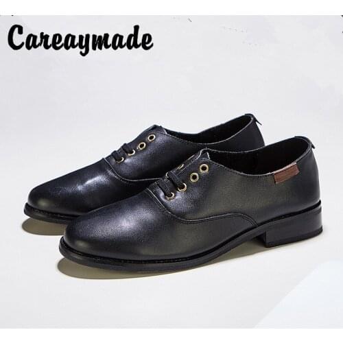 Careaymade-Fall collegiate British Vintage lace up decor for comfort and low heeled block Genuine leather Womens shoes,3 colors