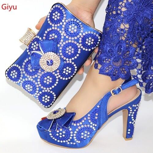 Doershow hotShoe and Bag Set New 2019 Women Shoes and Bag Set In Italy blue Color Italian Shoes with Matching Bags Set ! SLO1-54