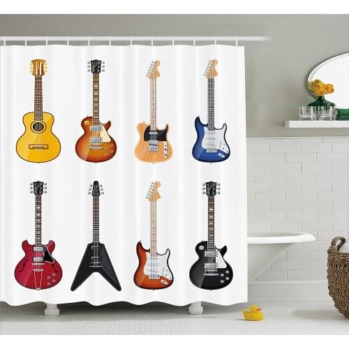Guitar Shower Curtain A Wide Variety of String Instruments Realistic Musical Jazz Blues Acoustic Bathroom Waterproof Curtains