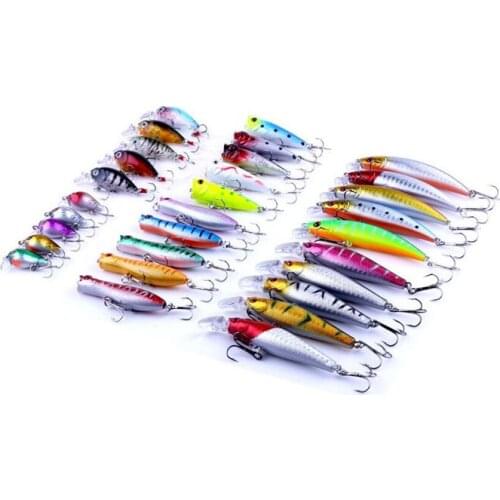 Hot 30pcs Set Group Fishing Lures 6 Models Crankbait Popper Minnow Hooks Hard Plastic Bass Bait Isca Artificial Fishing Wobblers