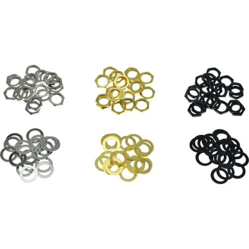 KAISH 20pcs Metric Guitar Input Output Jack Socket Nut and Washer Guitar Jack Nuts for Import Guitars Nickel/Black/Gold