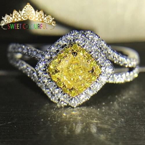 Wedding 100% yellow Moissanite Diamond Ring Genuine 18K 750 Gold D color VVS MO-0015 Have a certificate