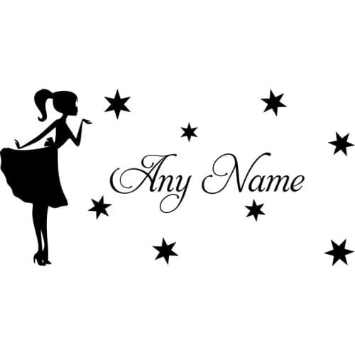 Beautiful Girls Wall Stickers Creative Bedroom Wall Decor Removable Customized Name Wall Decals Vinyl Size 60x30cm