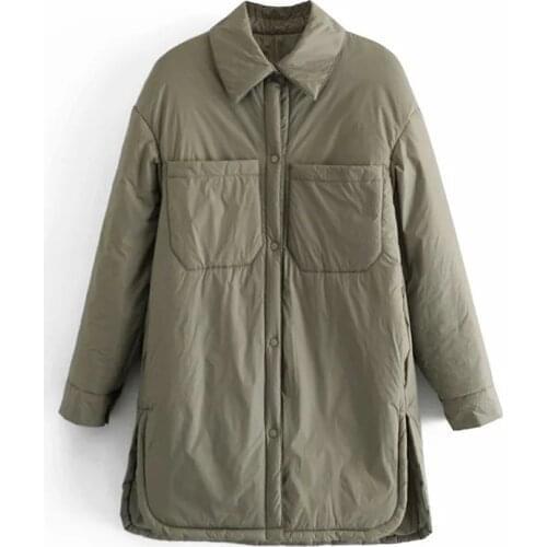 Womens Jackets Oversize Parkas Thin Coats Khaki Shirt Coat Long Femme BF Long Sleeves Big Pockets Outerwear Mujer Large Coat