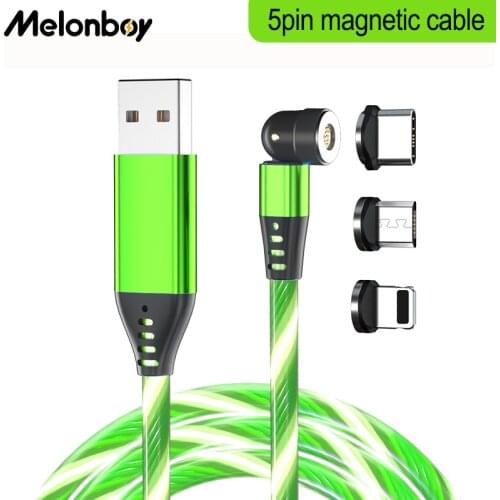 Melonboy 5Pin Magnet Cable 3A Charging Cable USB C Cables For Samsung Xiaomi Micro USB Mobile Phone Magnetic Charger For Iphone