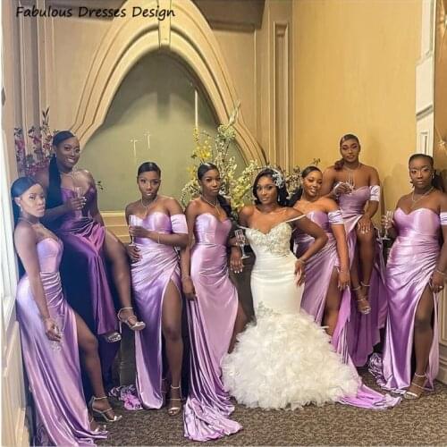 Sweetheart One Sleeve Bridesmaid Dresses Sexy Split Backless Long Mermaid Wedding Party Dress 2021 Robe De Soirée De Mariage