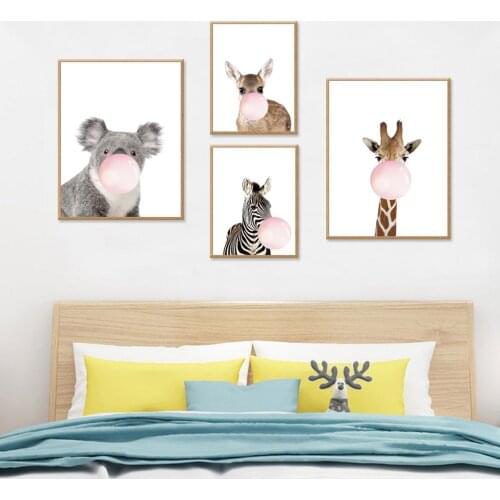 Minimalist Rabbit Zebra Giraffe Koala Canvas Painting Posters and Print Wall Pictures for Living Room Kids Room Decor