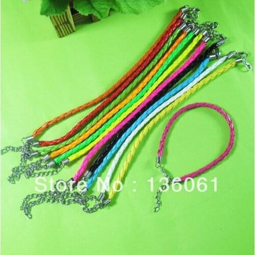 Fashion Vintage Mixed Artificial Leather With Clasp Chain Cord Good Luck Bracelet Bangle Jewelry For Women DIY 100pcs 20cm Z857