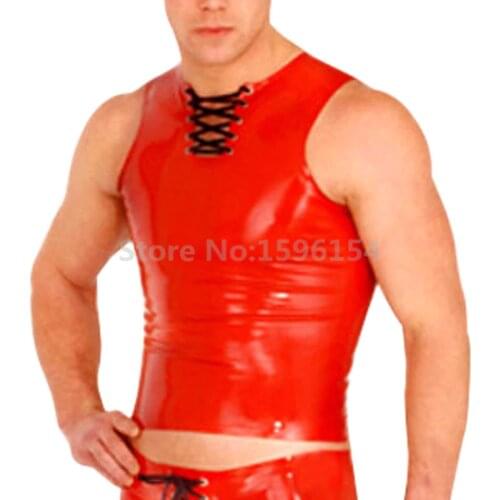 Fashion Sleeveless Latex Vest for Men Lace Rubber Tank Customize Size Service LCM101