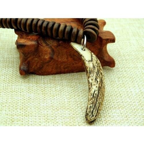 Mens Vintage Real Tooth Pendant Necklace Wooden Bead Ethnic tribal ornaments Woolf Tooth Necklace Jewelry Best Gifts