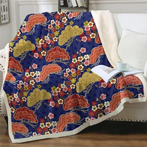 New Japanese Blankets For Beds Cherry Blossom Throw Blanket Colorful Floral Plush Bedspread Classic Fashion Blanket