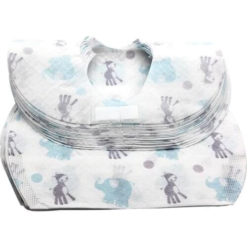 10x Infant Feeding Saliva Towel Accessories Cartoon Pattern Disposable Baby Bibs with Food Catcher Pocket 1-6 Years Old