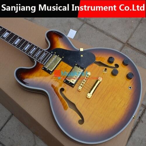 Wholesale custom shop, high quality electric guitar, Jazz electric guitar.6 strings Flame maple top, free shipping