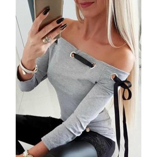 Autumn Elegant Shirt Women Long Sleeve Fashion Solid Color Slim Shirt Female Sexy Off Shoulder Tops Ladies Harajuku ropa mujer