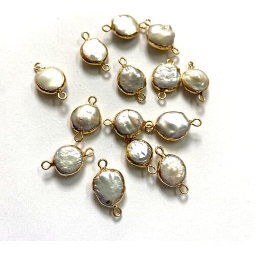 Classic Freshwater Pearl Round Shape Charm Double Hole Small Pendant 19mmx11mm Chinese Fashion Charm Accessories Handmade Gift
