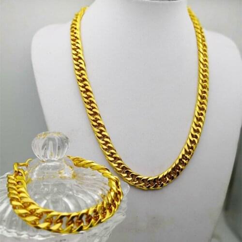 Gold-plated Hiphop Mens Imitation Gold Necklace Bracelet Set Jewelry Set