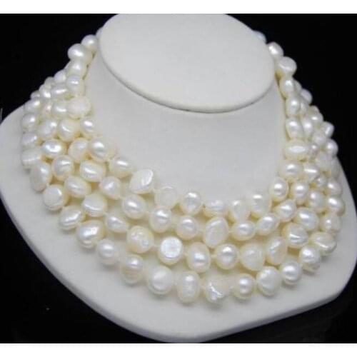Excellent 9-10mm White color Cultured Irregular pearl Necklace 48
