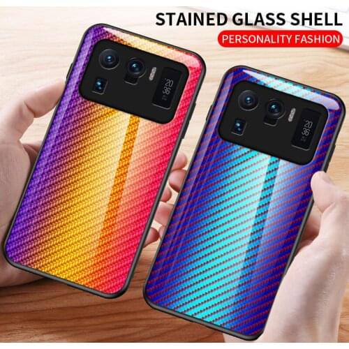 Luxury Carbon Fiber Tempered Glass Phone Case For Xiaomi mi 11 Ultra mi 11 Pro Mi11 Lite Cover Soft Bumper Edge Protective Shell