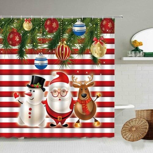 Merry Christmas Xmas Shower Curtain Cartoon Santa Claus Snowman Elk Snow Christmas Tree New Year Bathroom Waterproof Curtains