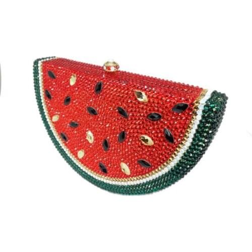 Bling High Quality Custom Handmade Rhinestone Watermelon Shape Full Crystal Beading Evening Party Clutch Purse Bag Handbag