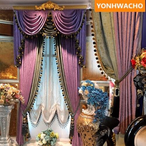 Custom curtains Purple mosaic green solid chenille European American living room cloth blackout curtain tulle valance drape B240