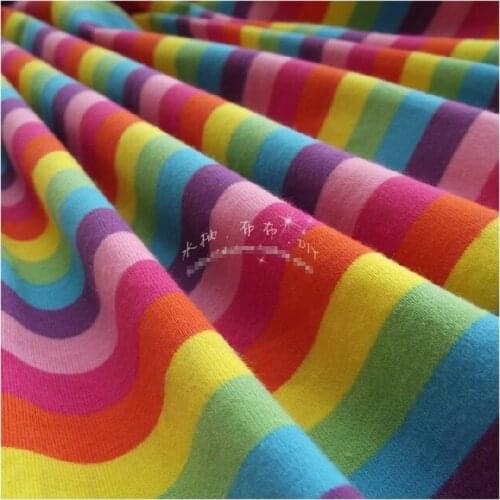 Cartoon Rainbow stripes Knitted Elasticity cotton fabric For Sewing diy Patchwork Parent-child Clothing ,baby clothe